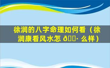 徐润的八字命理如何看（徐润康看风水怎 🌷 么样）